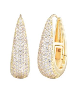 Gold CZ Secure Hinge Hoop Earrings