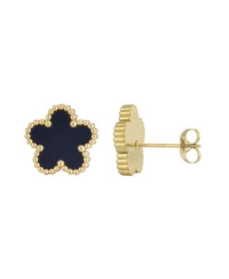 Tarnish Resistant Gold Black 5-Leaf Clover Stud Earrings