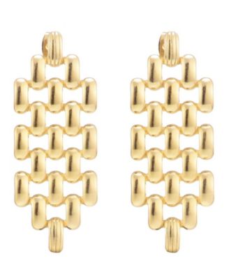 Tarnish Resistant Gold Grid Drop Earrings