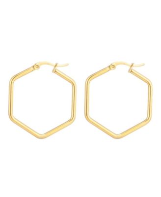 Tarnish Resistant Gold Hexagon Hoop Earrings