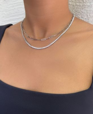 Silver Tennis and Paperclip Chain Necklace Set