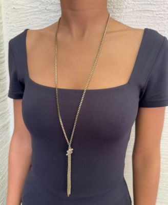 Gold 30" Knotted Box Chain Lariat Necklace