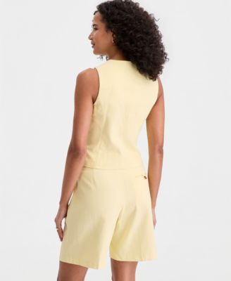 Women's Linen Blend V-Neck Button-Front Vest