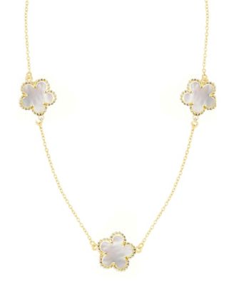Gold Mother of Pearl 36" 5-Leaf Clover Station Necklace