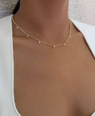 Gold CZ Droplet Curb Chain Necklace