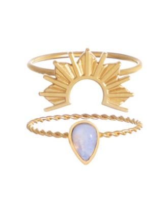 Tarnish Resistant Gold Opal Sunrise Ring Set