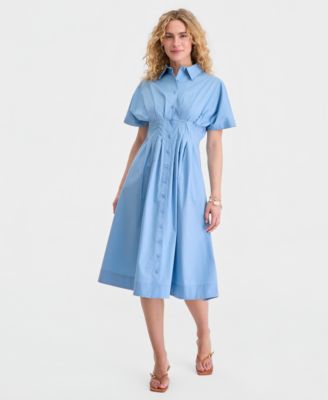 Women's Pleated Waist Midi Shirtdress