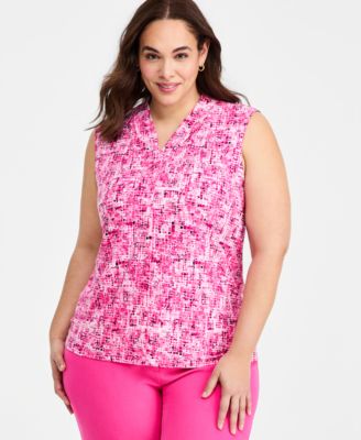 Plus Size Pleated V-Neck Sleeveless Top