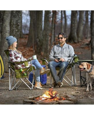 Heavy-Duty Heated Quad Outdoor Camping Chair, Folding Heated Chair with 18" USB Cable, Storage Compartment, and Cup Holder, Black