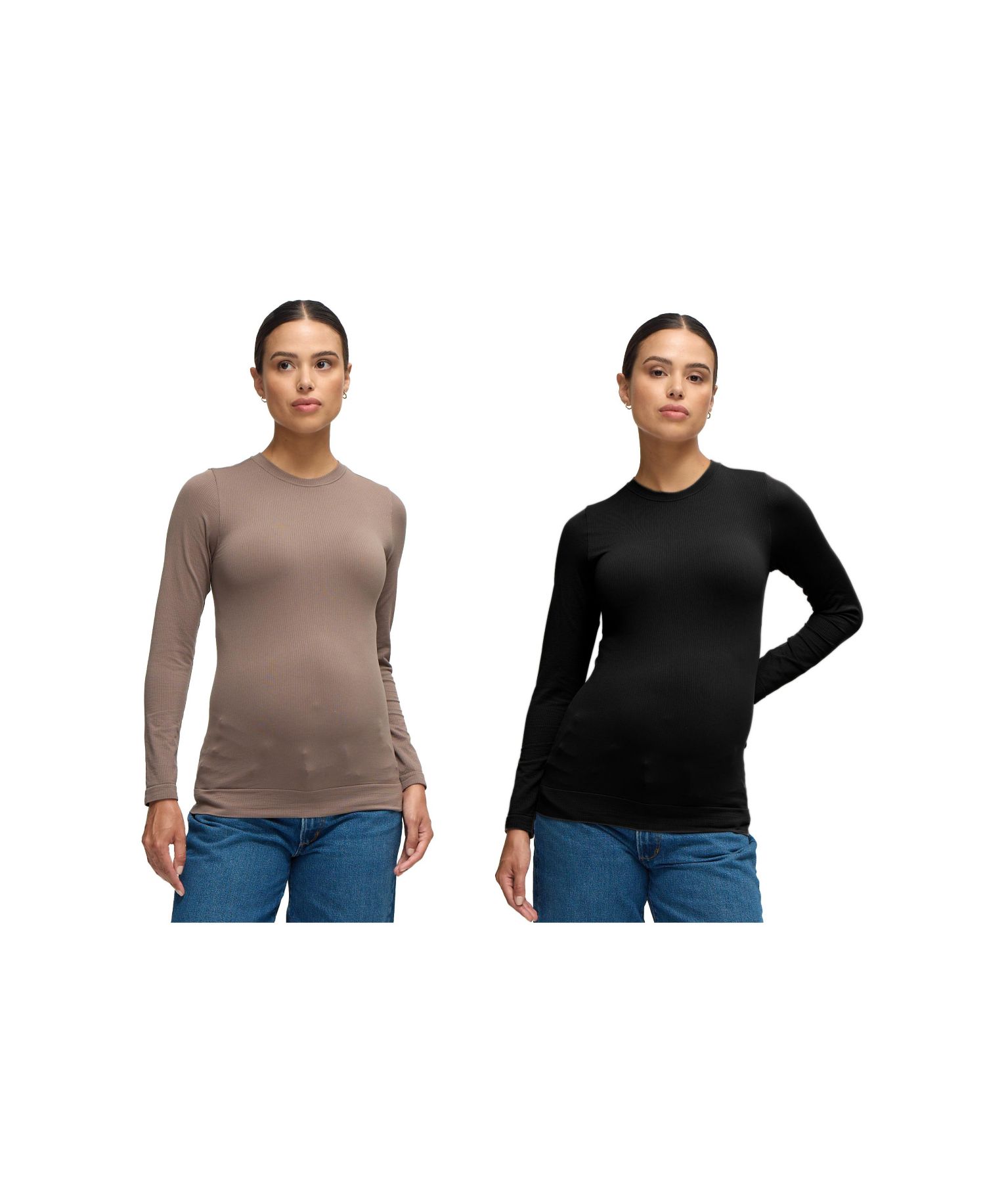 Maternity Ingrid + Isabel Seamless Rib Long Sleeve Crew Tee pack of 2