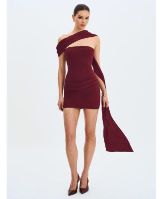 Women Ovelia Crimson Satin Ribbon Strapless Mini Dress