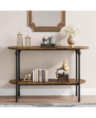Narrow Entryway Table, 2-Tier Industrial Console with Storage Shelf, Skinny Sofa Table for Hallway, Entryway & Living Room