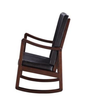 Dark Brown and Espresso Contemporary Rocking Chair with Armrest Removable Foam Cushions Faux Leather Upholstery