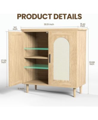 Set of 2 Rattan Sideboard Buffet Cabinet with 2 Doors,Farmhouse Kitchen Storage Cabinet with Adjustable Shelf,Wood Cupboard Accent Buffet Table