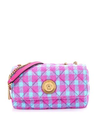 East West Medusa Icon Chain Flap Bag Quilted Tweed