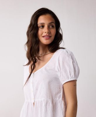 Women's Embroidered Peplum Top with Puff Sleeves