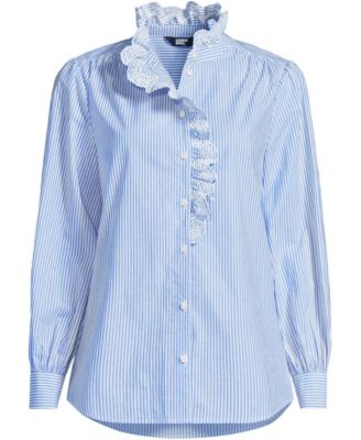 Women's Poplin Ruffle Button Front Shirt