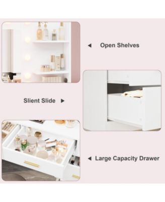 61" Vanity Desk with Mirror & Lights - Makeup Vanity with 8 Wide Drawers, 2-Tier Shelves, 3 Dimmable Modes