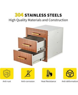 Outdoor Kitchen Drawers 17" W x 20" H x 20" D, Flush Mount Triple BBQ Drawers with Stainless Steel Handle for Outdoor Kitchens, BBQ Island