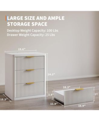 Fluted Nightstand with Charging Station, Bedside Table with 3 Drawers Storage Space