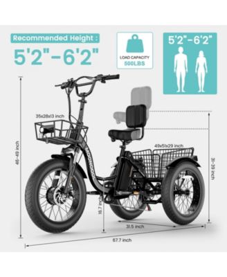 TK1 Fat Tire 500W All-Terrain Electric Tricycle for Adults, 20" x 4.0" Wheel