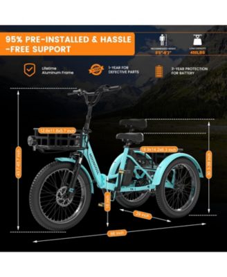 TK1 500W Folding Electric Tricycle for Adults, 20" x 3.0" Wheel