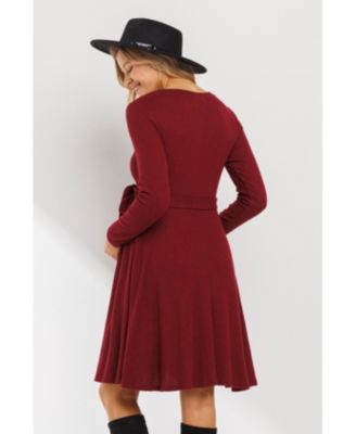 Maternity Rib Knit Empire Waist Long Sleeve Knee-Length Dress