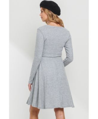 Maternity Rib Knit Empire Waist Long Sleeve Knee-Length Dress