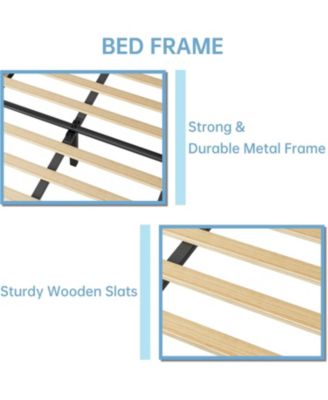 velvet upholstered design with an adjustable headboard and sturdy wood slat support is offered as a platform bed frame