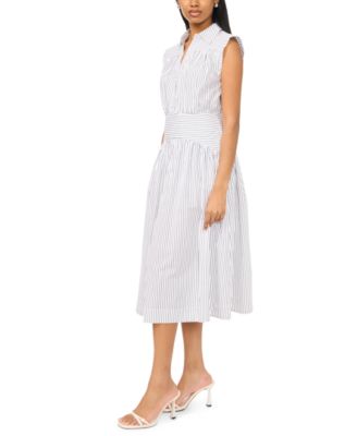 Women's Collared Shirred Button-Down Dress
