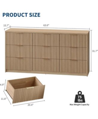 9 Drawer Dresser for Bedroom, Large Fluted Chest of Drawers, Wood Dressers Storage Organizer, Storage  Cabinet for Bedroom Living  &  office
