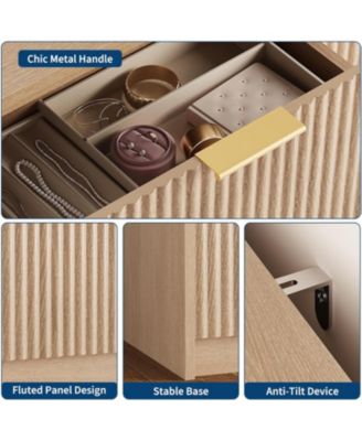 MilleLoom Wood Dresser for Bedroom, Modern Fluted 8 & 9 Drawer Dresser Wood TV Stand with Anti-Tip Device, Bedroom Dressers with Drawers