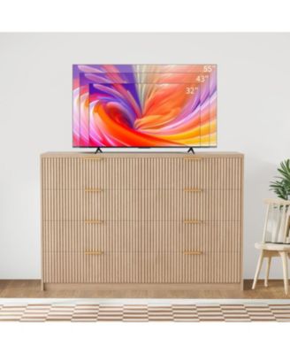 8 Drawer Fluted Dresser for Bedroom, 55" Wide Modern Chest of Drawers with Metal Handle, Fluted Wood TV Stand, Modern Large Dresser