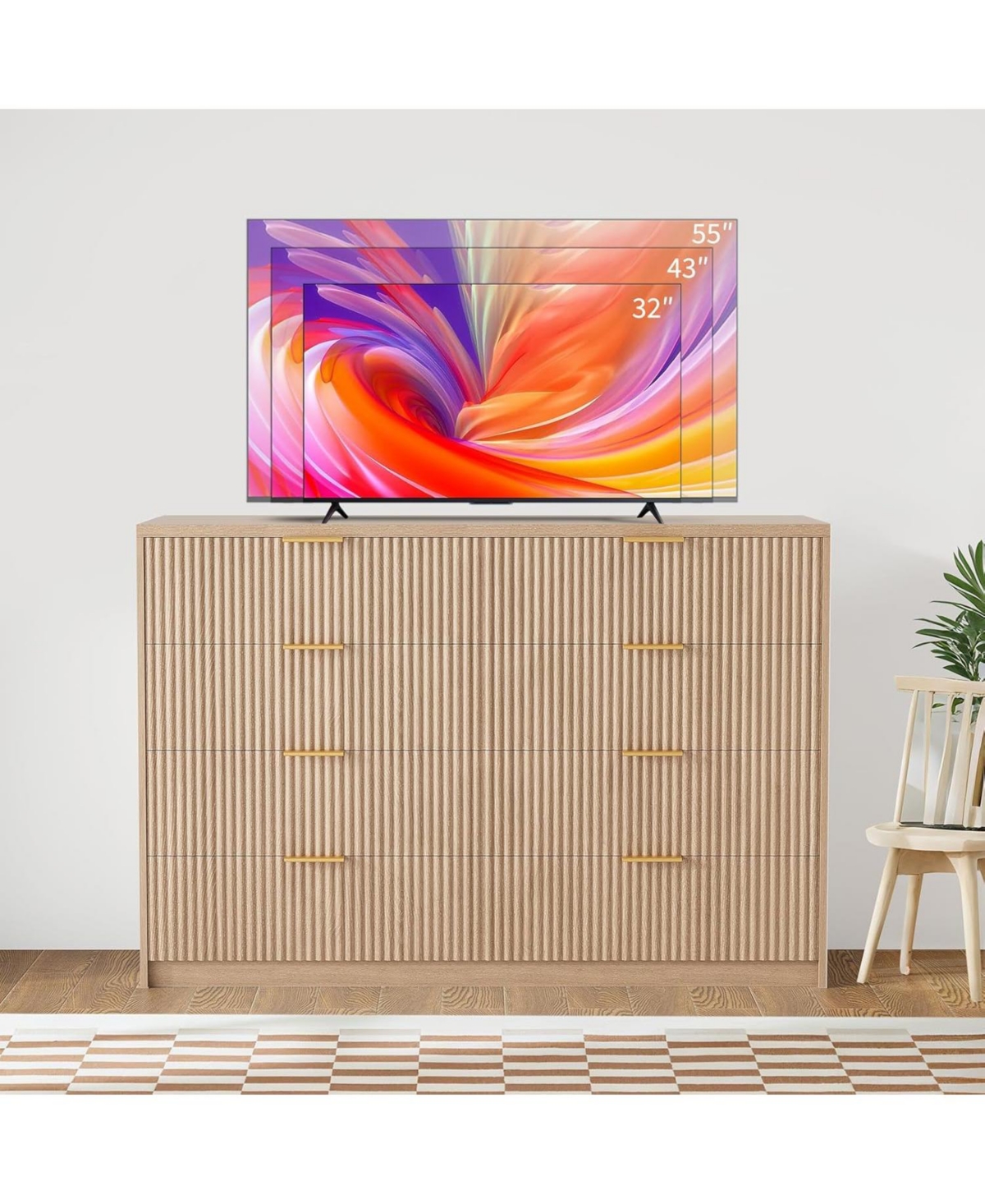 gaomon 8 Drawer Fluted Dresser for Bedroom, 55" Wide Modern Chest of Drawers with Metal Handle, Fluted Wood Tv Stand