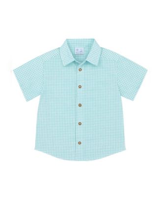 Little Boys Gingham Linen Look Camp Shirt