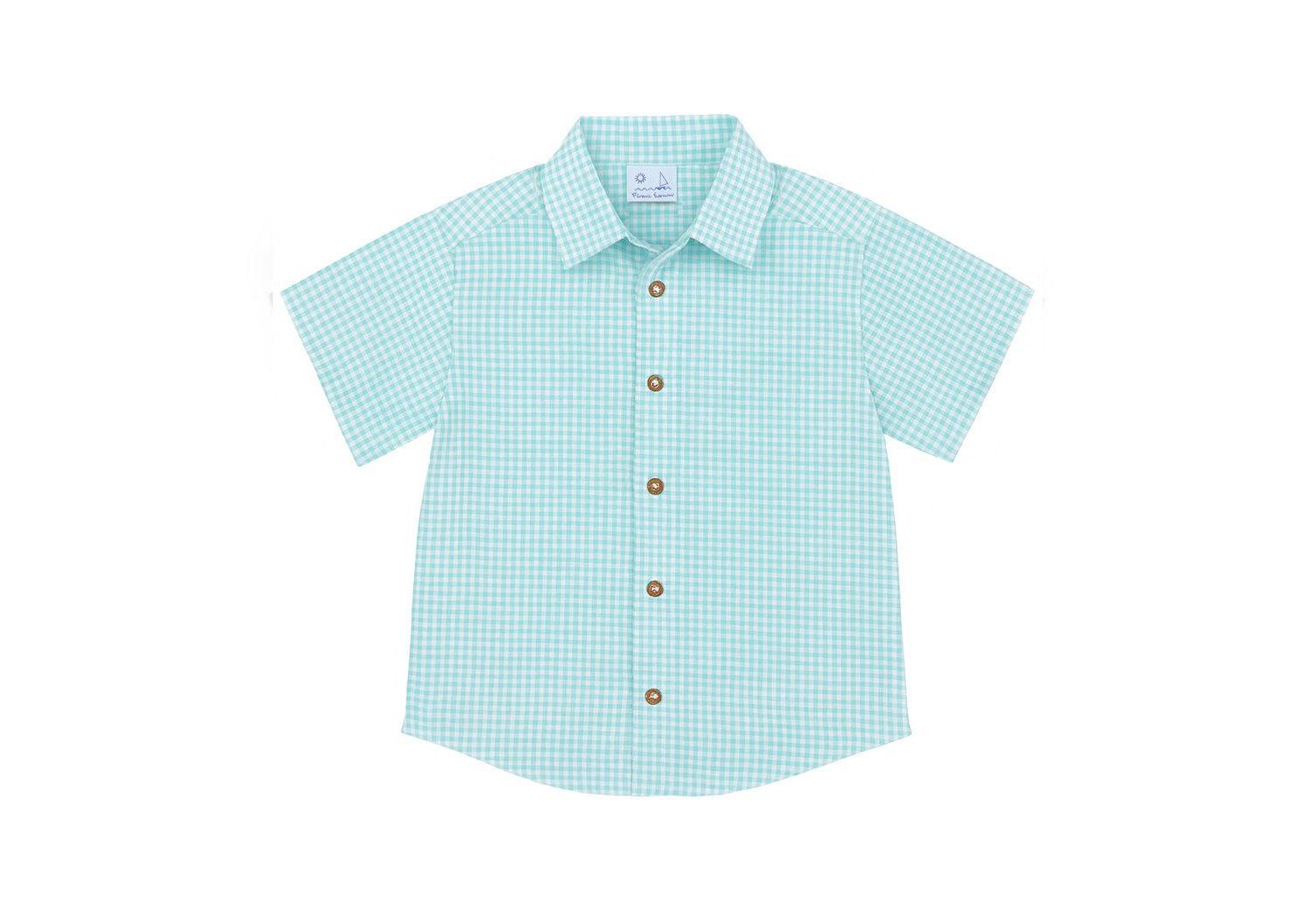 Little Boys Gingham Linen Look Camp Shirt