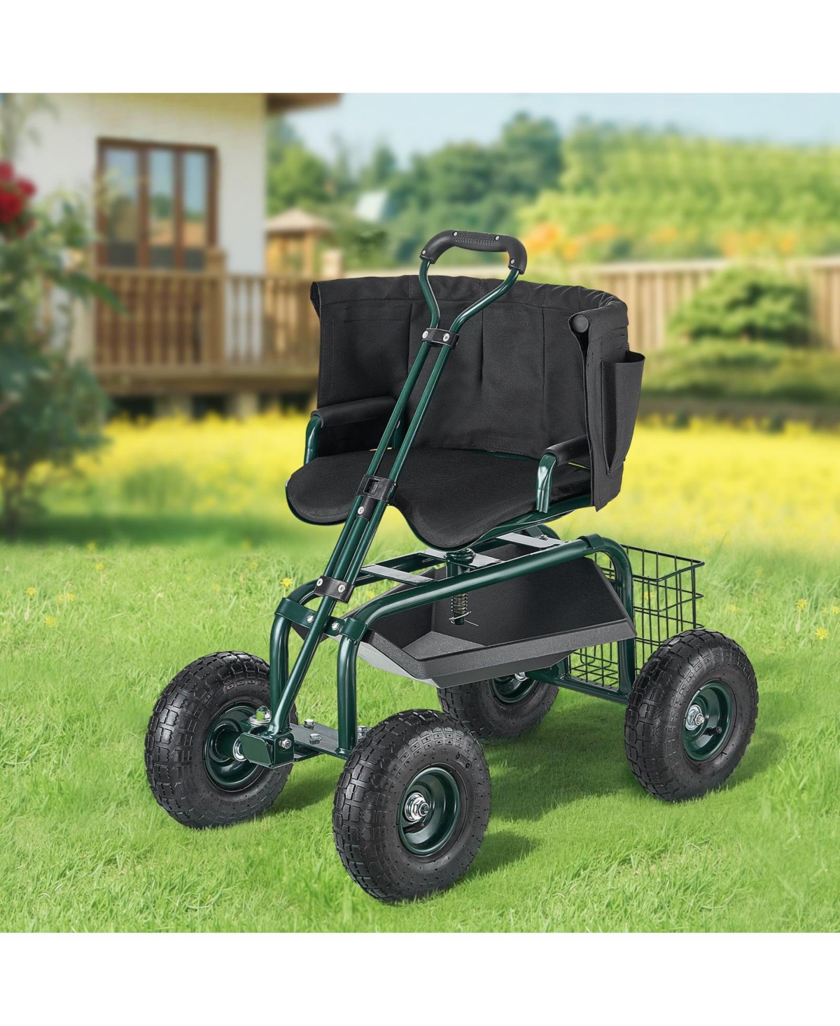 Sugift Adjustable Garden Stool with 360° Swivel Seat & Ergonomic Backrest