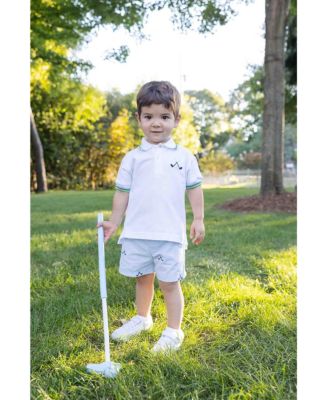 Little Boy Check Seersucker Short with Embroidered Golf Clubs