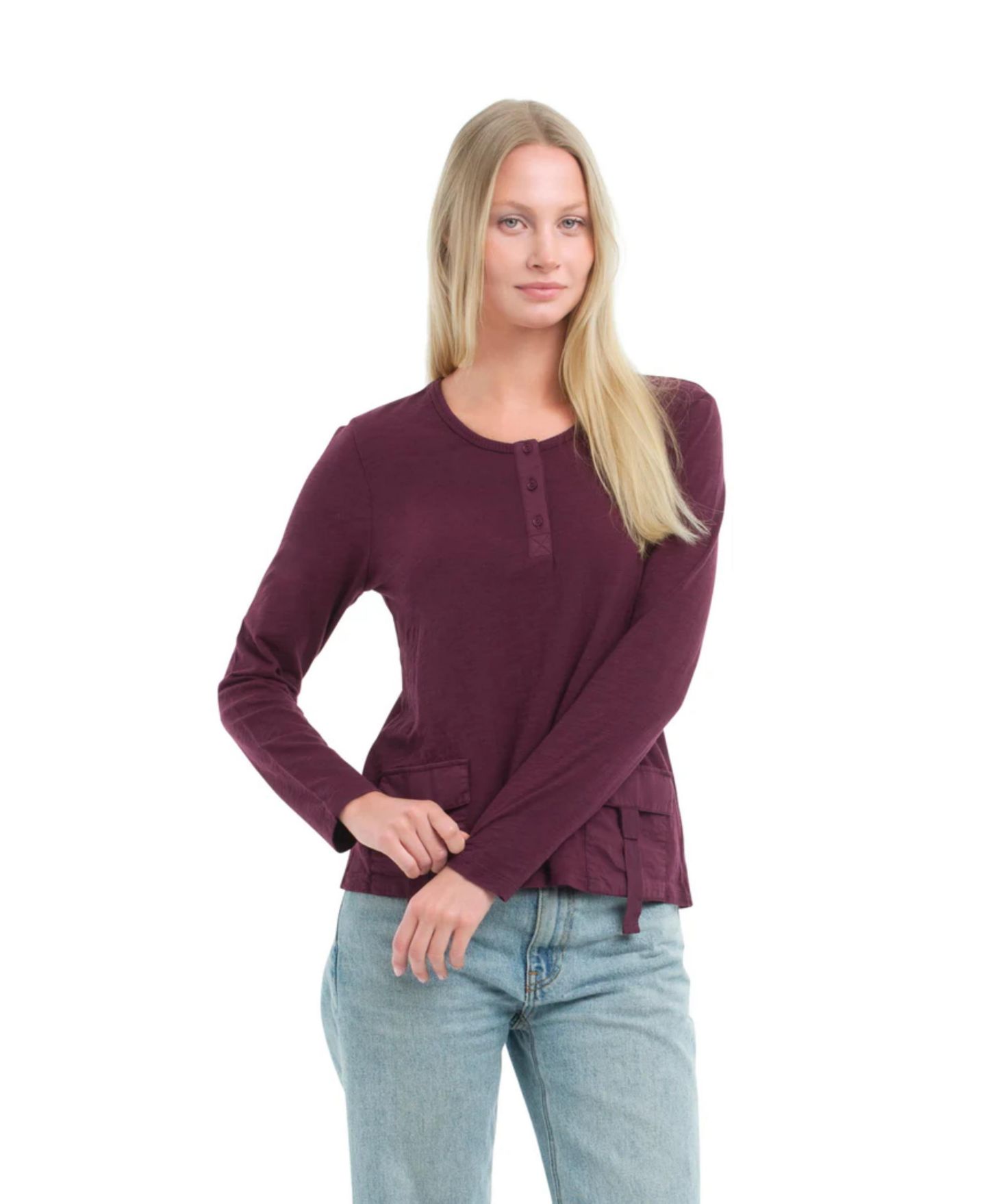 Женская футболка WILT U Neck Button Placket, цвет: Тёмный инжирный — фото 5