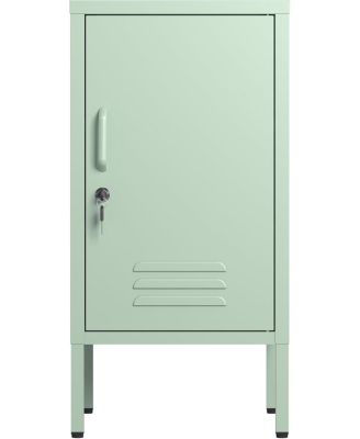 Metal Locker Nightstand with Door & Shelf, Modern Steel Bedside Storage Cabinet, Single Door Lockable Metal End Table for Bedroom