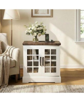 24" Farmhouse Nightstand with Charging Station - Rustic End Table with Adjustable Shelf, Nightstand Side Table Bedside Tables for Bedroom