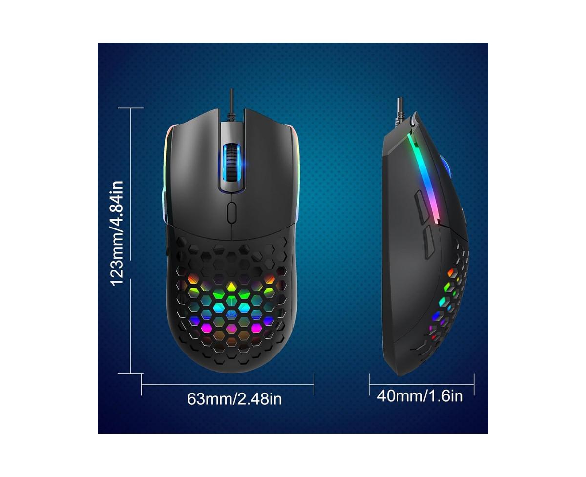 Risokeys Wired Gaming Mouse, 6400DPI High-Accuracy Optical Sensor Rgb Mouse with 6 Buttons