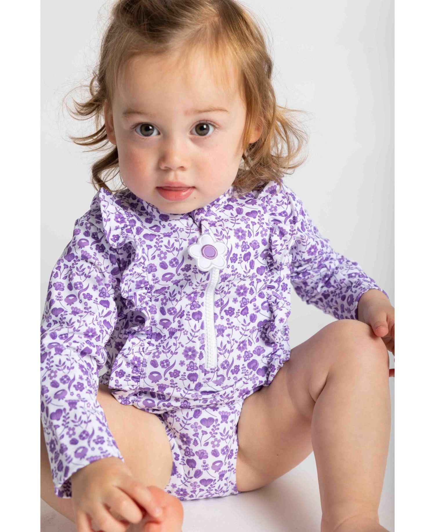 Toddler Girl Floral Print One Piece Rashguard with Ruffles
