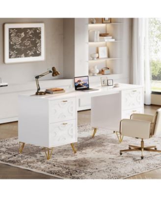 Computer Desk 59", Home Office Desk with 4 File Drawers, Writing Table Elegant