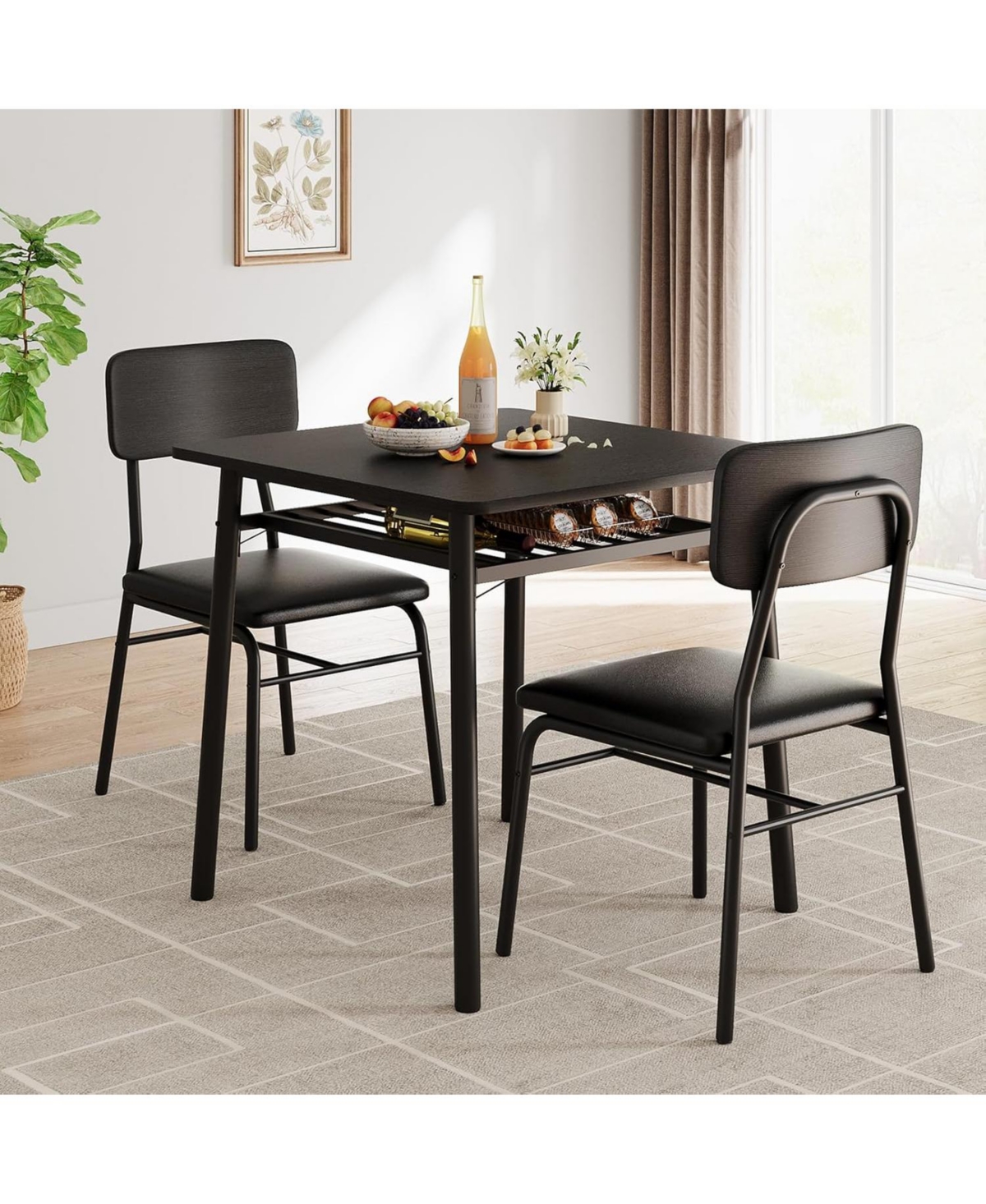 gaomon 3-Piece Dining Table Set for 2 with Storage Rack, Wood Kitchen Upholstered Chairs of