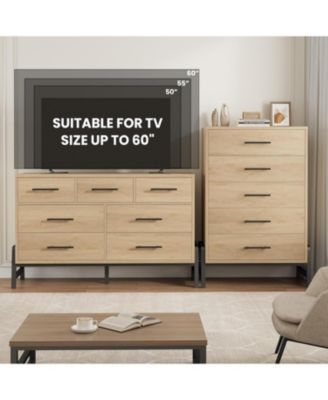 5 Dresser for Bedroom, 50.5 in Tall Drawer with Large Storage Space, Freestanding Wooden Closet Storage Dresser Chest for Living Room