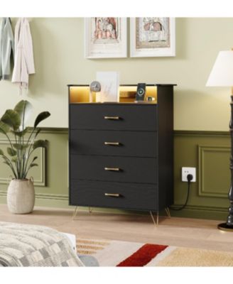 4-Drawer Dresser for Bedroom with Charging Station & RGB Lights, Tall Modern Wooden Chest of Drawers with App Control, Large Storage Cabinet