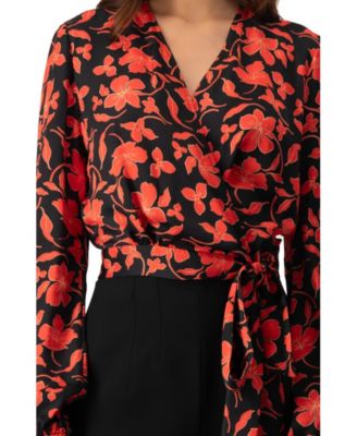 Women's Floral Wrap Blouse with Tie Waist