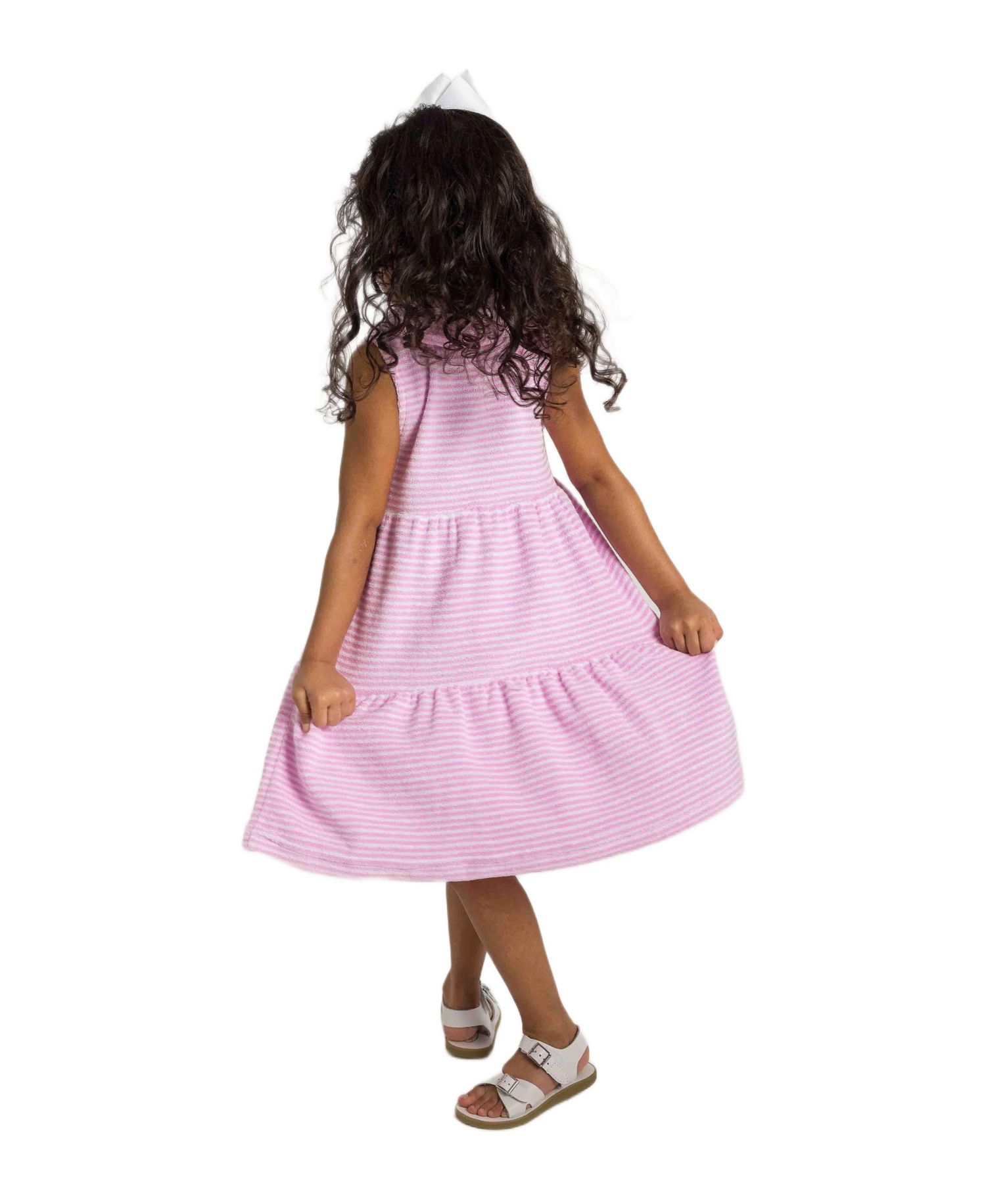Big Girls Stripe Terry Dress with Flowers