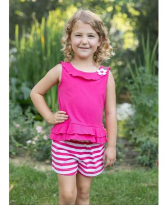 Little Girls Knit Top With Flower And Short Set